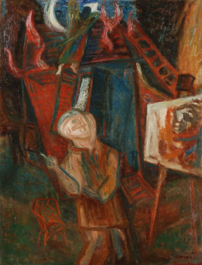 Imre Ámos: The Painter in front of a Burning House, after 1940